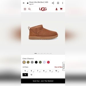 UGG Classic Ultra MiniBoots Chestnut Size 11 Womens BNWB